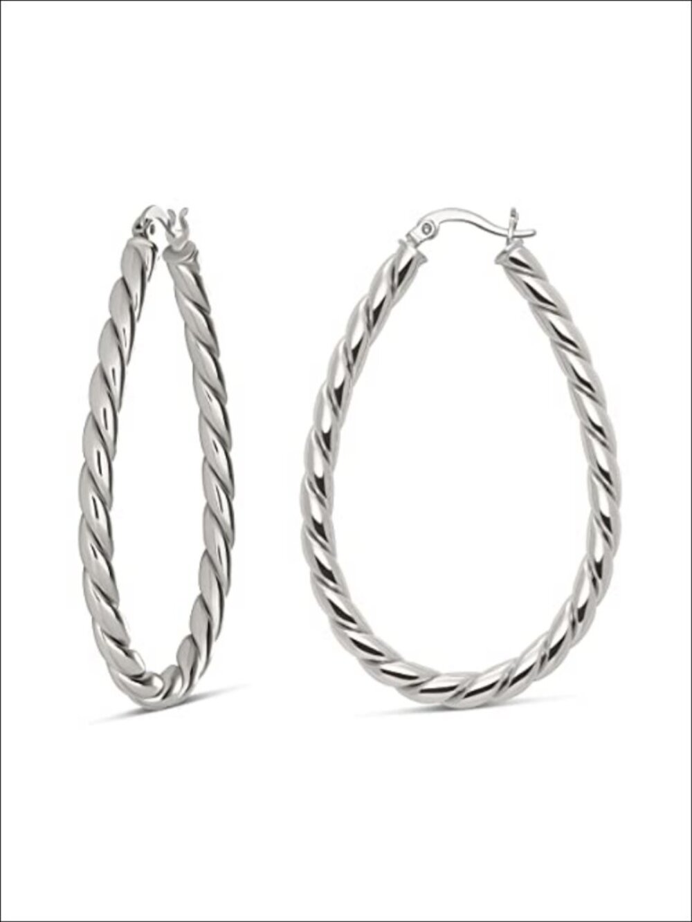 Oval Twisted Hoop Earrings Hypoallergenic 925 Sterling Silver Plated Large